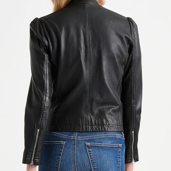 Women's lucky brand Puff sleeve Black Leather Jacket size xs - Picture 3 of 6